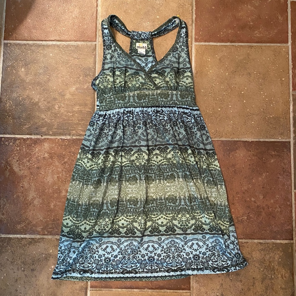 Green batik tropical print sundress